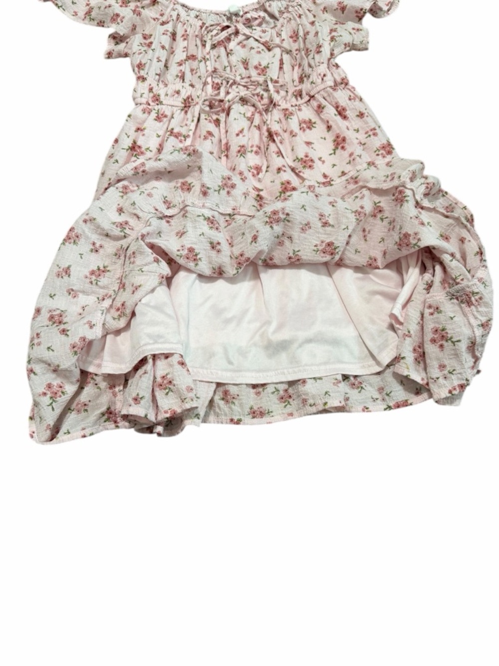 Blu Pepper Women's Pink Floral Tiered Milkmaid Mini‎ Dress | Size Medium - Picture 3 of 6